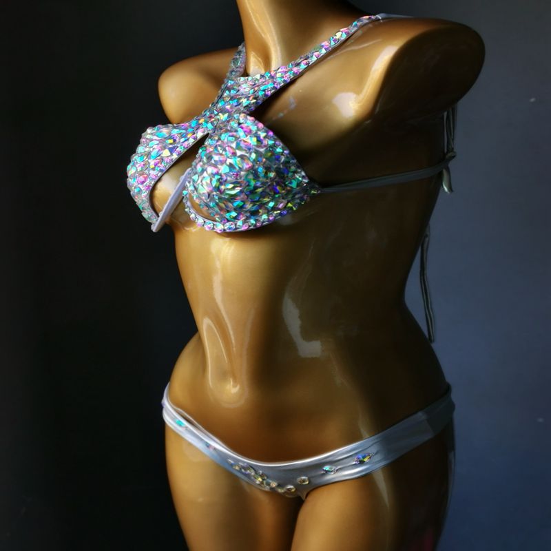 Sexy Halter Crystal Diamond Bikini Luxury Rhinestone Women's Swimsuit Push Up Gathered Swimwear Biquini