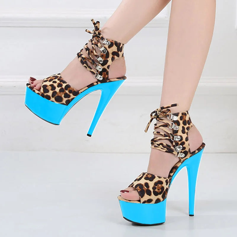Fashion Shoes Women Stripper Shoes Platform Sandals Girls Leopard Clear High Heels Shoes Strap Sandal Femmes Sandales As picture shown 21