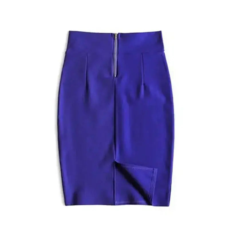 Faldas Mujer Moda 2022 Fashion High Waist Black Bodycon Skirts Midi Zipper Elastic Korean Elegant Sexy Y2k Office Pencil Skirt Blue One Size