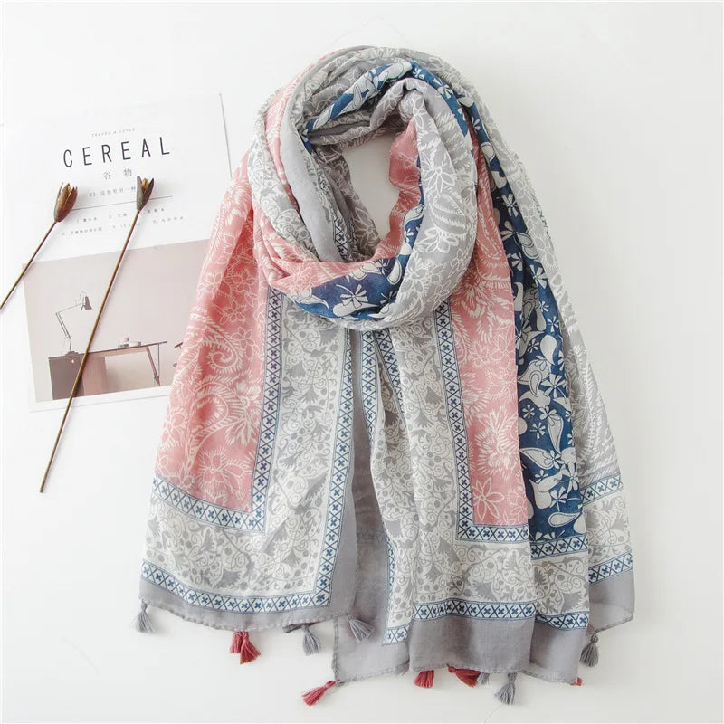 2023 Fashion Paisley Abstract Floral Tassel Viscose Shawl Scarf Lady Wrap Thin Pashmina Stole Muslim Hijab 180*90Cm 8