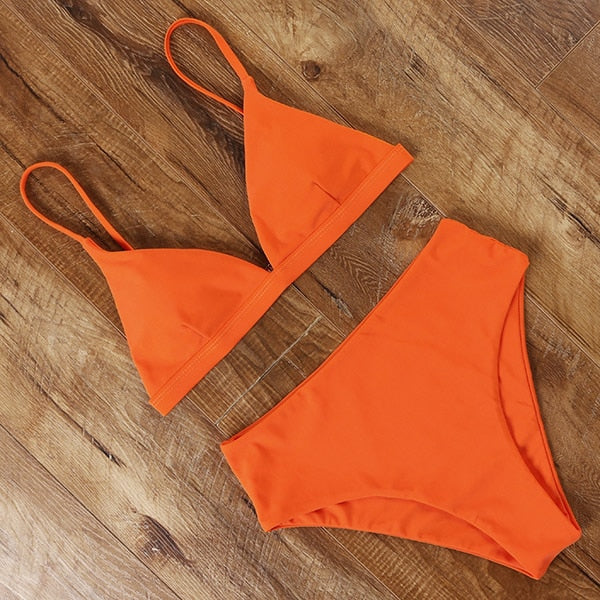 RUUHEE 2024 Bikini Swimwear Swimsuit Women Solid Bathing Suit Green Neno Bikini Set With Pad Female High Waist Beachwear Biquini B3393OR