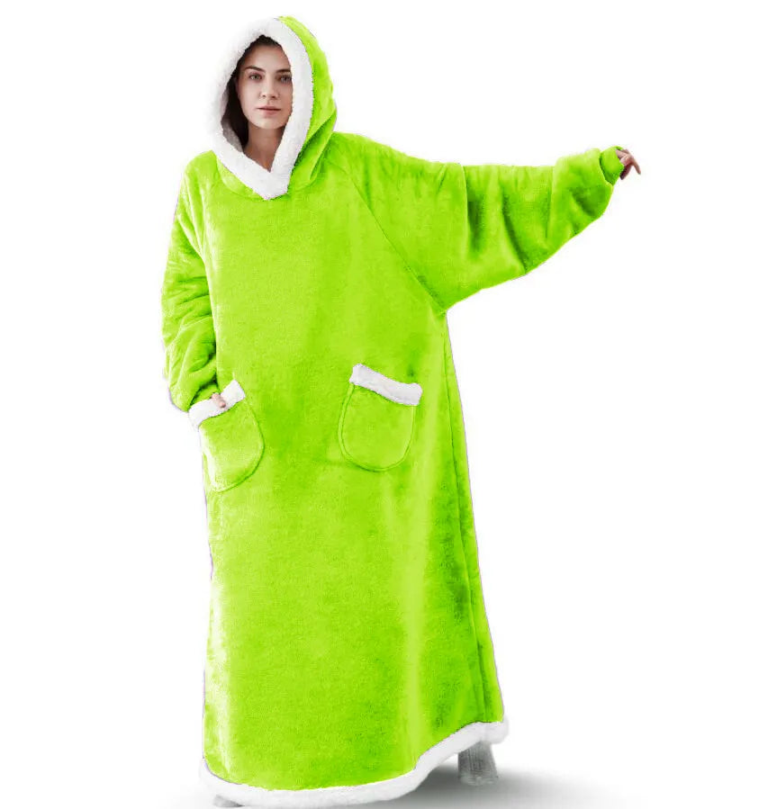 Super Long Flannel Blanket with Sleeves Winter Hoodies Sweatshirt Women Men Pullover Fleece Giant TV Blanket Oversized WF032 Fluorescent Green