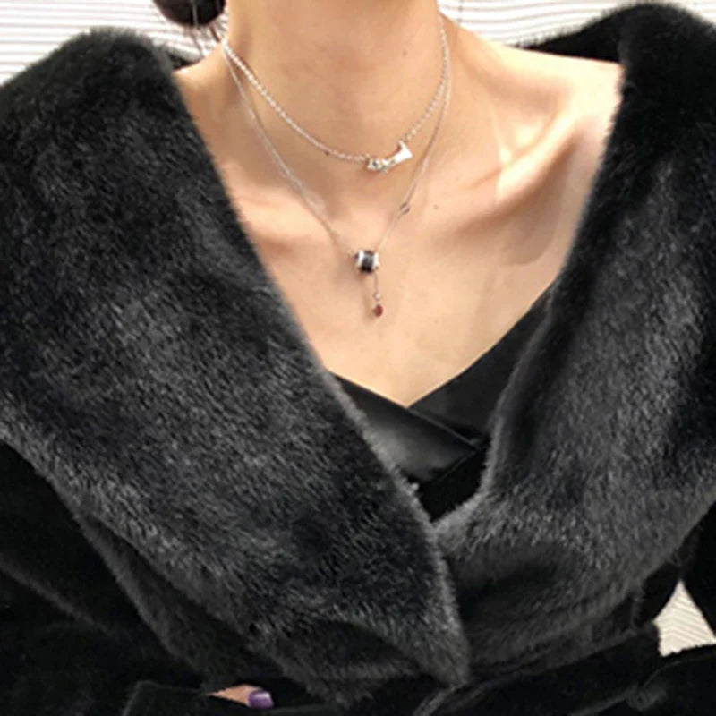 Winter Black Warm Oversized Faux Fur Cardigan Women Drop Shoulder Long Sleeve Sashes Loose Stylish Korean Fashion 2021