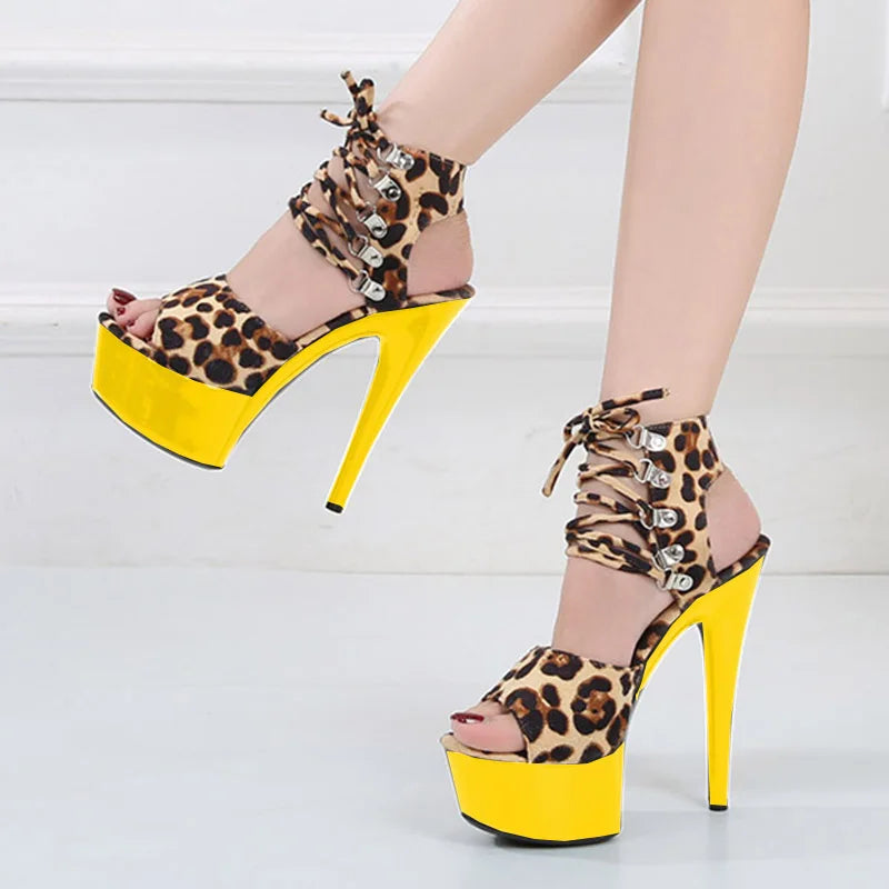 Fashion Shoes Women Stripper Shoes Platform Sandals Girls Leopard Clear High Heels Shoes Strap Sandal Femmes Sandales