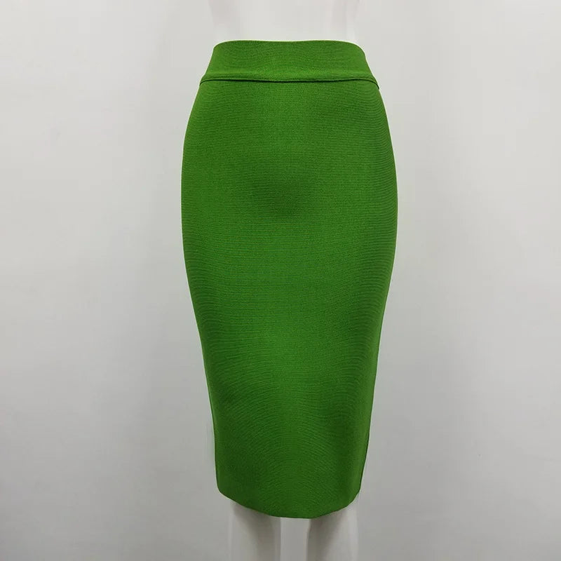 16 Colors Tight Pink Green Black Rayon Knee Length Bandage Skirt Night Club Party Skirt green