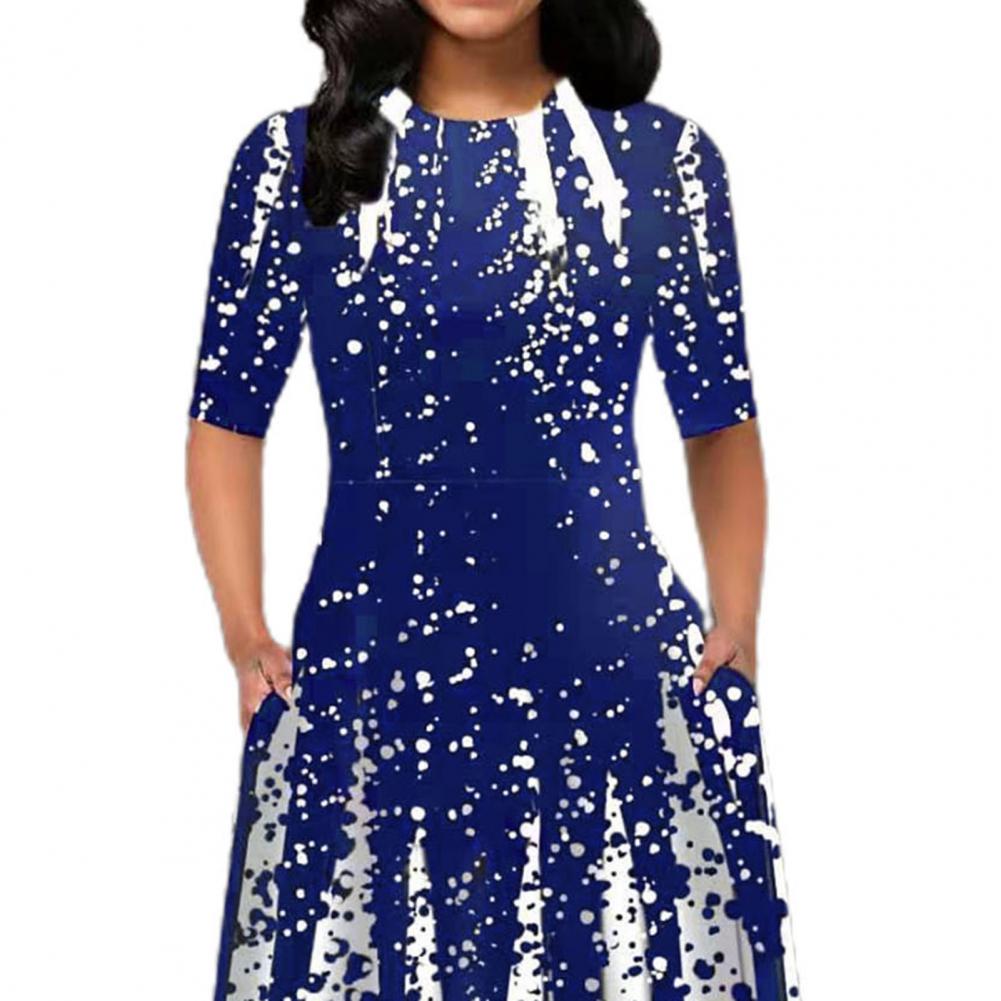 Summer Lady Pullover Dress - Dot Printing Round Neck Large Hem Dress Printing Half Sleeve Ankle-Length Dress Women