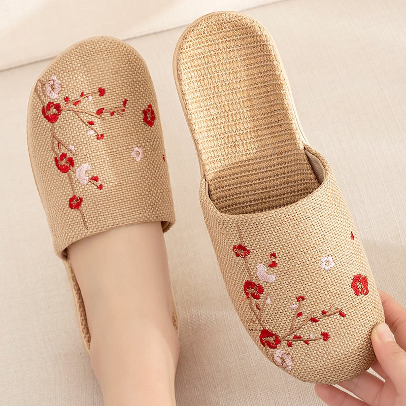 Suihyung Summer Flax Slippers Women Men Casual Linen Slides Multi-Style Non-Slip EVA Home Flip Flops Indoor Shoes Female Sandals