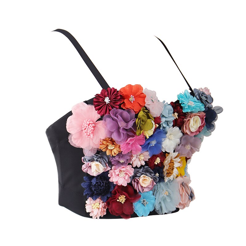 Plus Size Sexy 3d Flowers Crop Top Fashion Sling Corset Top Festival Outfit Rave Club for Women Party Elegant Sweet Bra