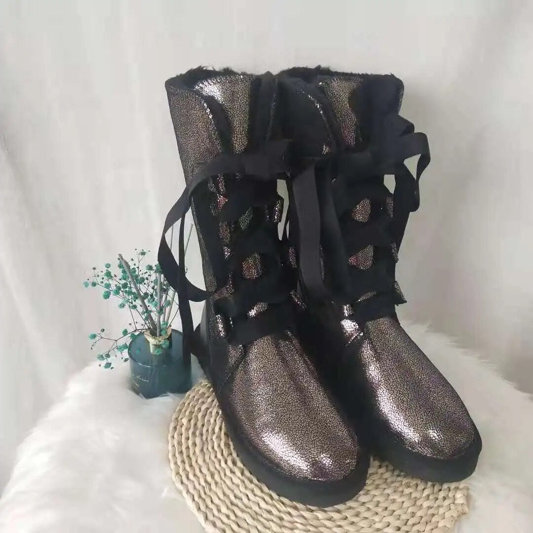 Waterproof High Boots Lace Up 2023 Woman Winter Snow Boots Women's Shoes Thick Plush Genuine Leather Winter Women's Snow Boots