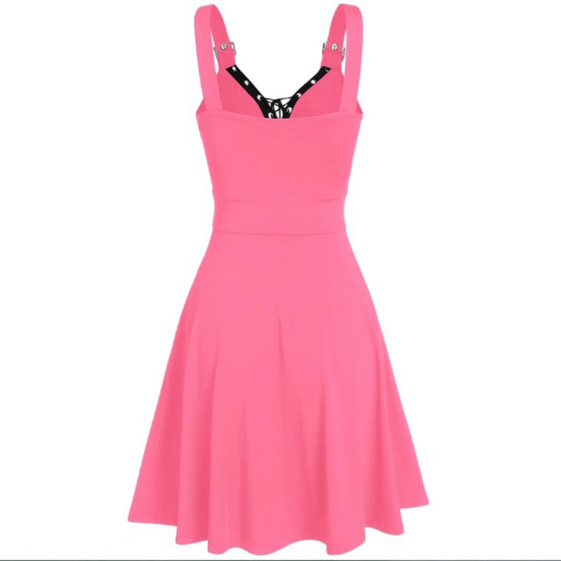 Femmes Mini robes gothique noir Sexy col en V profond automne Punk sans manches Rivet mode tunique Hip Hop pansement robe féminine