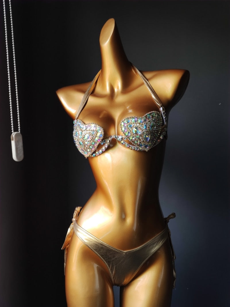 Rhinestone Bikini Sexy Women Swimwear 2023 Newest Push Up Female Swimsuit Manual Crystal Diamond Bathing Suit
