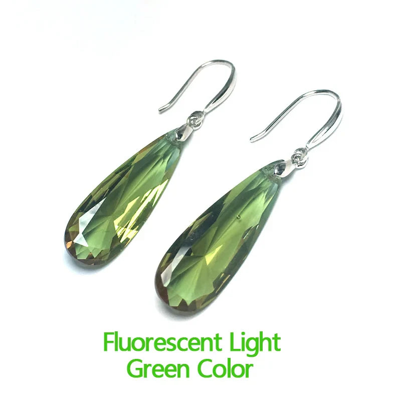 CSJ Elegant Zultanite Earring Sterling 925 Silver water drop/pear10*30mm Created Sultanite Fine Jewelry Women Wedding Party Gift