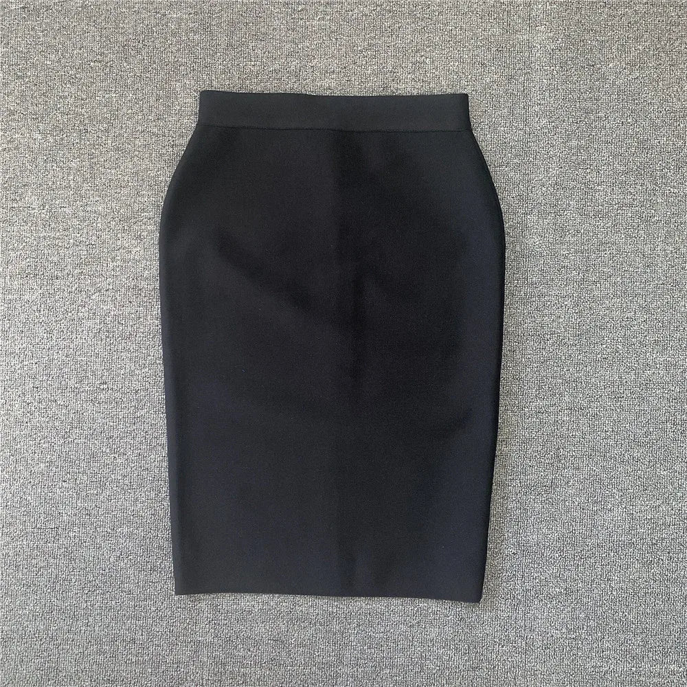 Women New Rayon Bandgae Skirt Elegant Pencil Skirt Celebrity Sexy Club Party Wear Vintage Vestios black