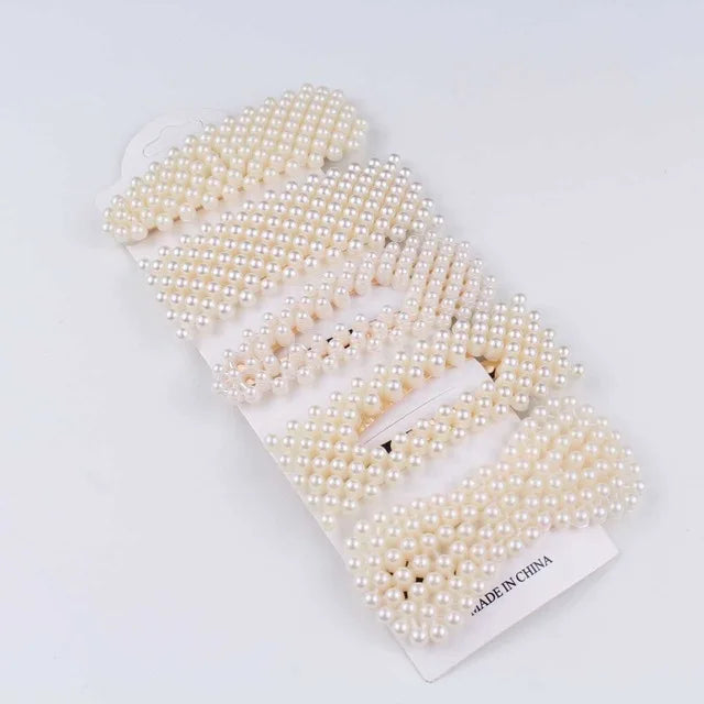 5Pcs/Set Fashion Pearl Hair Clip Snap Button Hair Pins for Women Sweet Pearl Hairpin Hair Clips Jewelry Lady Barrette Stick 25Gold color