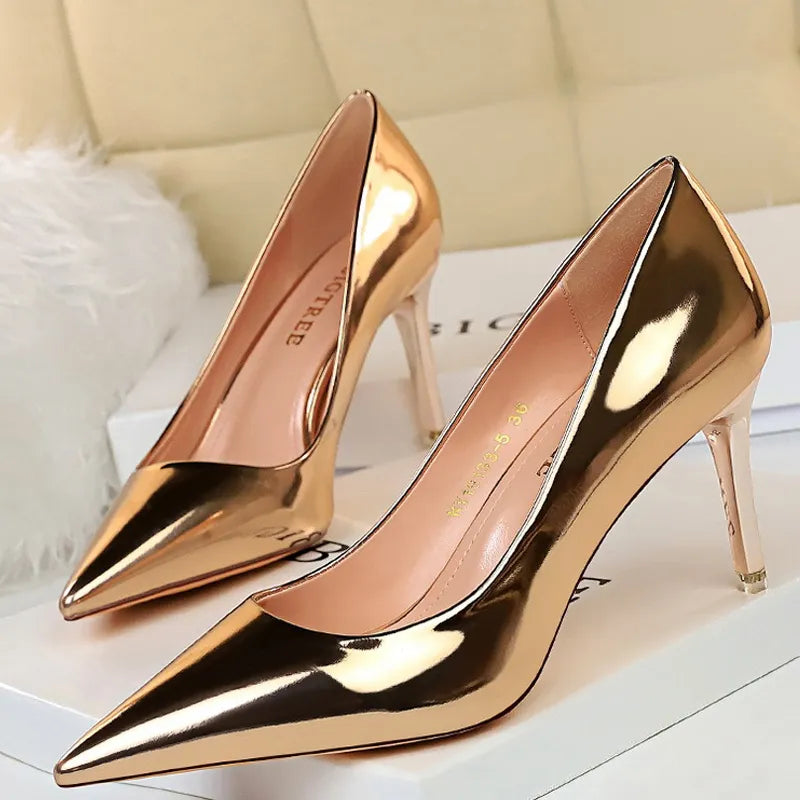 Shoes Woman Pumps Patent Leather High Heels Shoes Women Basic Pump Wedding Shoes Female Stiletto Women Heel Plus Size 43 9511A7Champagne7.5cm
