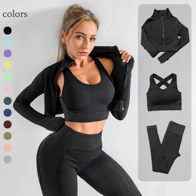 Seamless Women Yoga Sets Female Sport Gym Suits Wear Running Clothes Women Fitness Sport Yoga Suit Long Sleeve Yoga Clothing