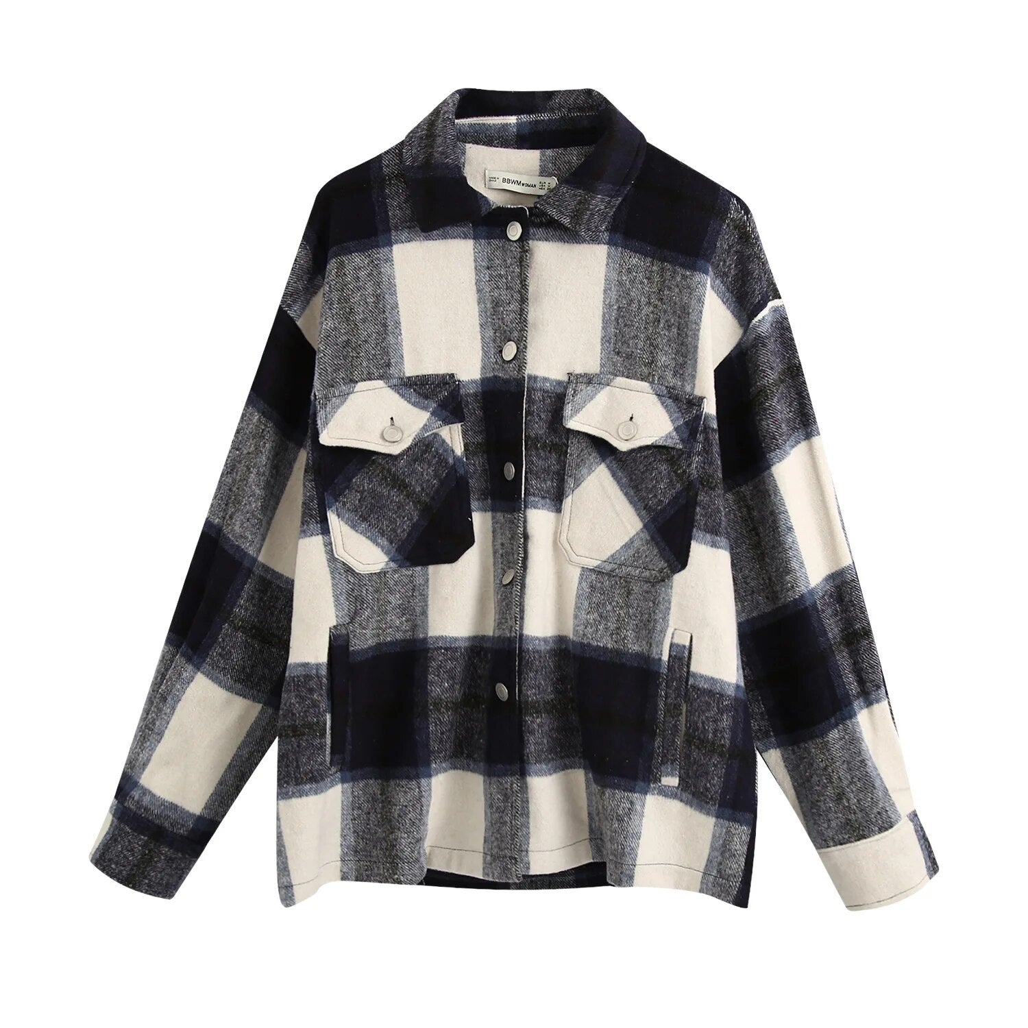 TEELYNN Long Sleeve Overshirt Women Coats 2024 Vintage Green Plaid Autumn Winter Warm Jacket Boho Casual Oversized Outwear Coat Navy