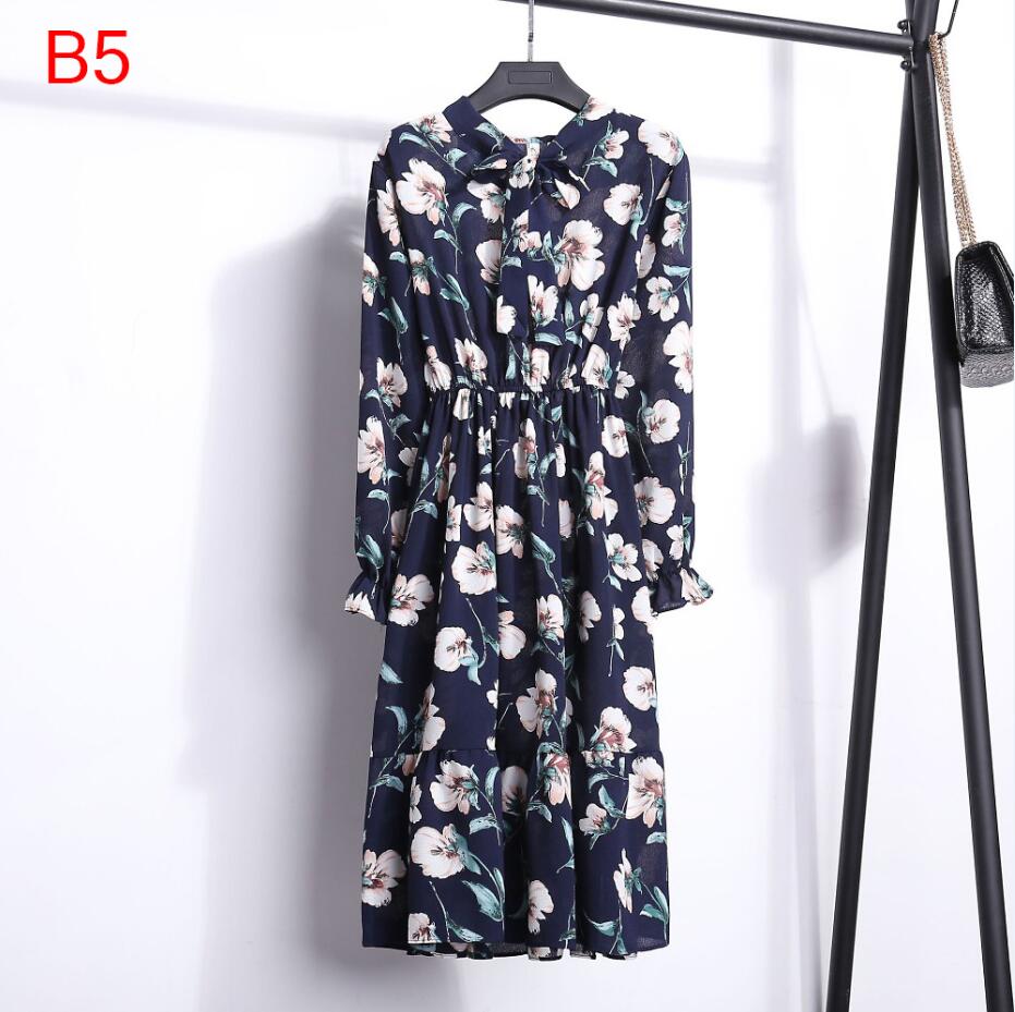 Robe chemise en mousseline de soie, grande taille, vêtements pour femmes, manches longues, nœud rouge, Floral, soirée en Club, automne hiver