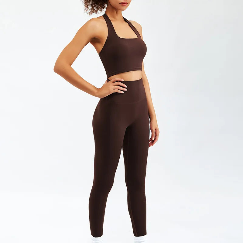 2/3PCS Sport Yoga Set Soft And Breathable High Waist Fitness Gym Suit Sportwear Women Set Workout Clothes For Women Tracksuit 2PCS Brown