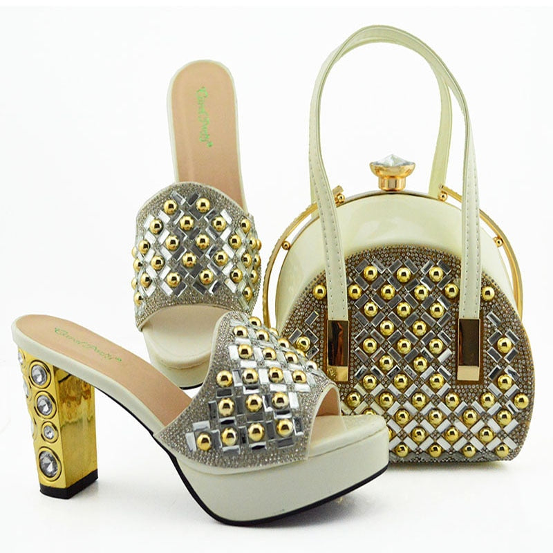 Summer New Coming Italian design Teal Color Shoes And Bag To Match Set Nigerian High Heels Party with Mature style