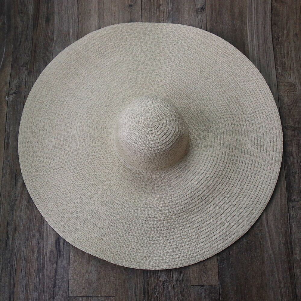 Women Beach Accessories Sombrero Big Size Hat Female Large Wide Brim Straw Sun Hats Oversized Anti UV 50 Summer Hat Wholesale beige