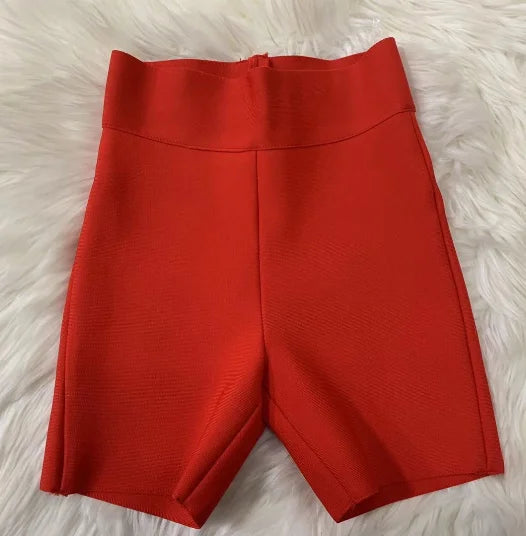 Top Celebrity Grey Black White Elastic Rayon Bandage Pants Fashion Bodycon Shorts Sports Pant Red