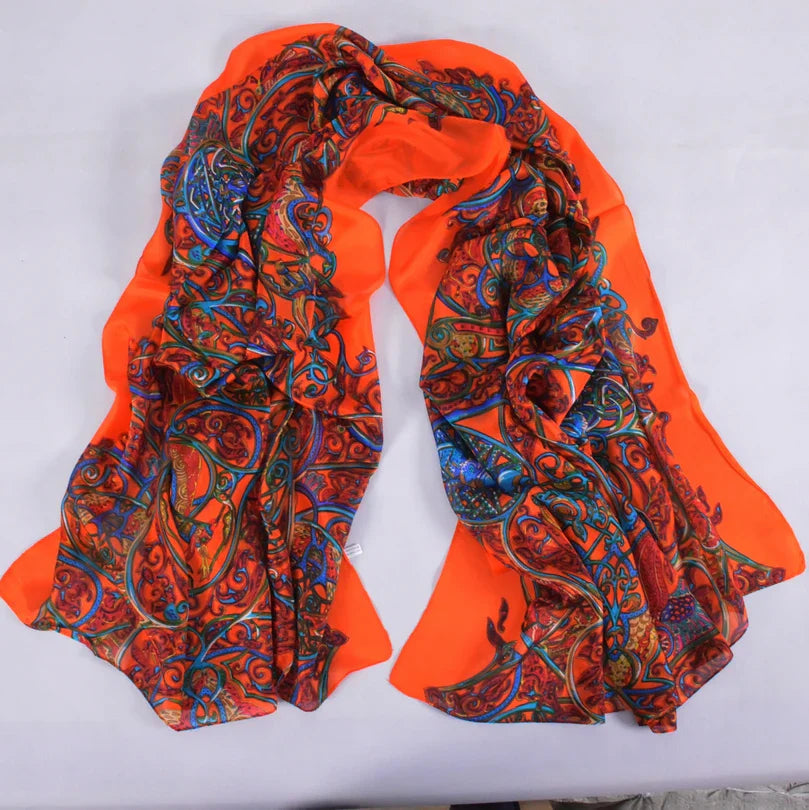 Ladies Green 100% Silk Scarf Shawl Winter Rose Design Women Pure Silk Scarves Wraps Fashion Beach Shawl Cover Ups Pink Scarf orange