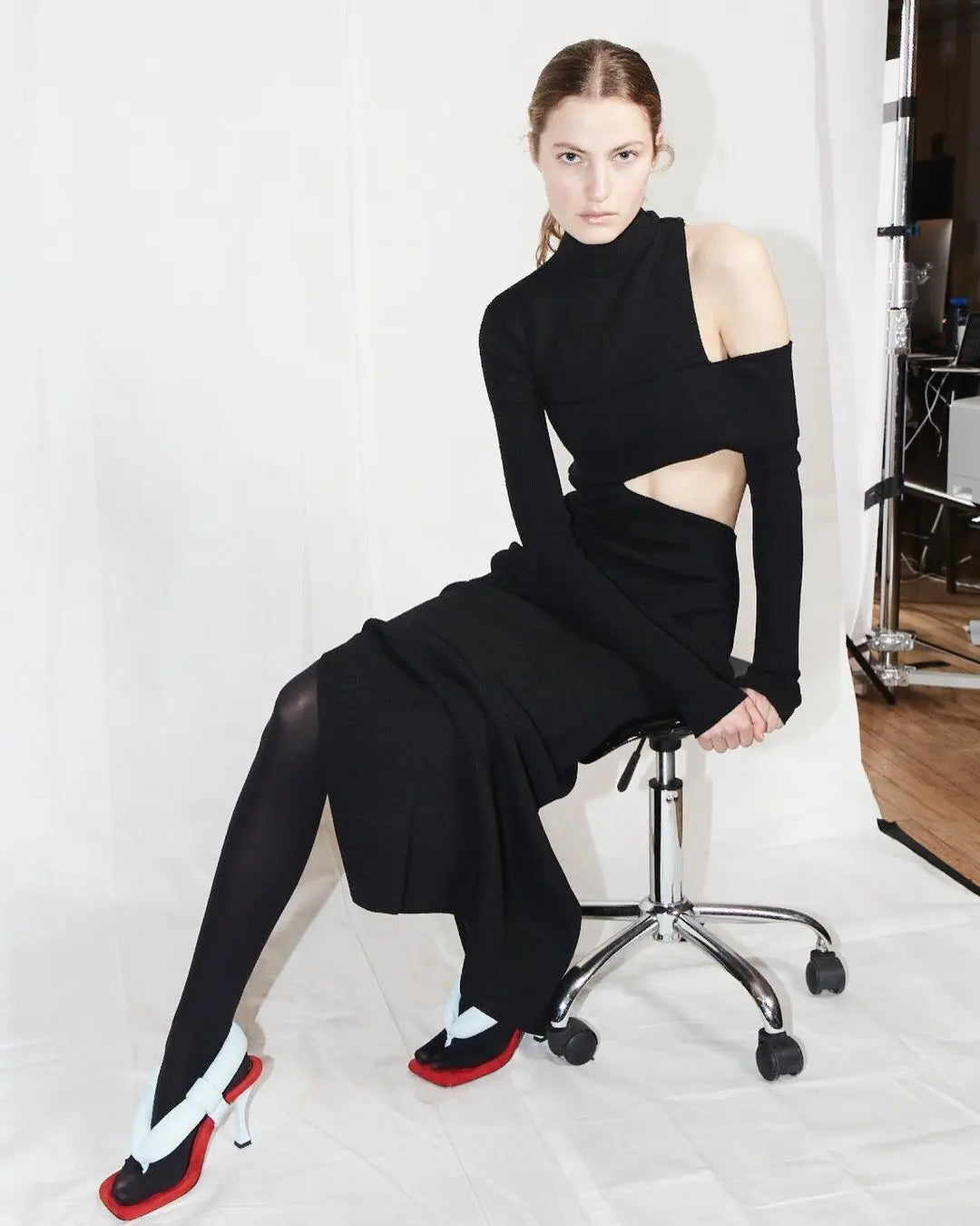 Women's New Slim Elegant Wrap Long Sleeve Hollow Out Sexy Casual High Split High Street Party Club Mid-Calf Dress