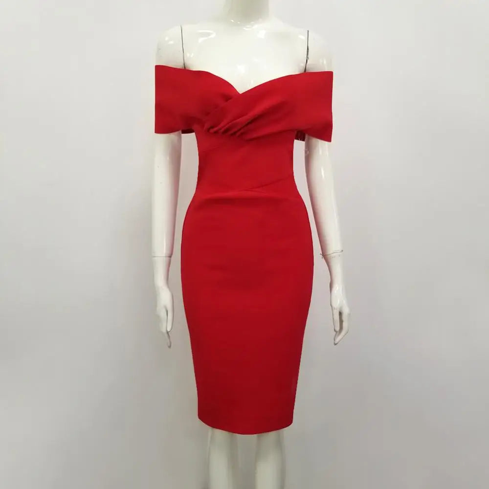 Free Shipping Sexy Off Shoulder Mint Green Women Summer Bandage Dress 2019 Designer Fashion Party Dress Club Vestido Red