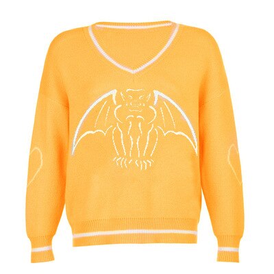 Y2K Oversized Sweater Pullover Ladies Casual Loose Printed Knitted Sweater Retro College Style Halloween Street Fall Winter 2021 20540 yellow