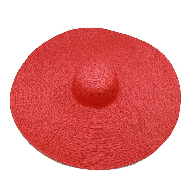 Women Beach Accessories Sombrero Big Size Hat Female Large Wide Brim Straw Sun Hats Oversized Anti UV 50 Summer Hat Wholesale red