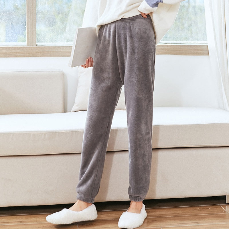 HELIAR Women Warm 2 Piece Sets Thicken Velvet Ribbed Fleece Set Pullover And Pants Casual Pajama Sets Women Autumn Winter 2024 GREY PANTS2 Fit For 40-75KG