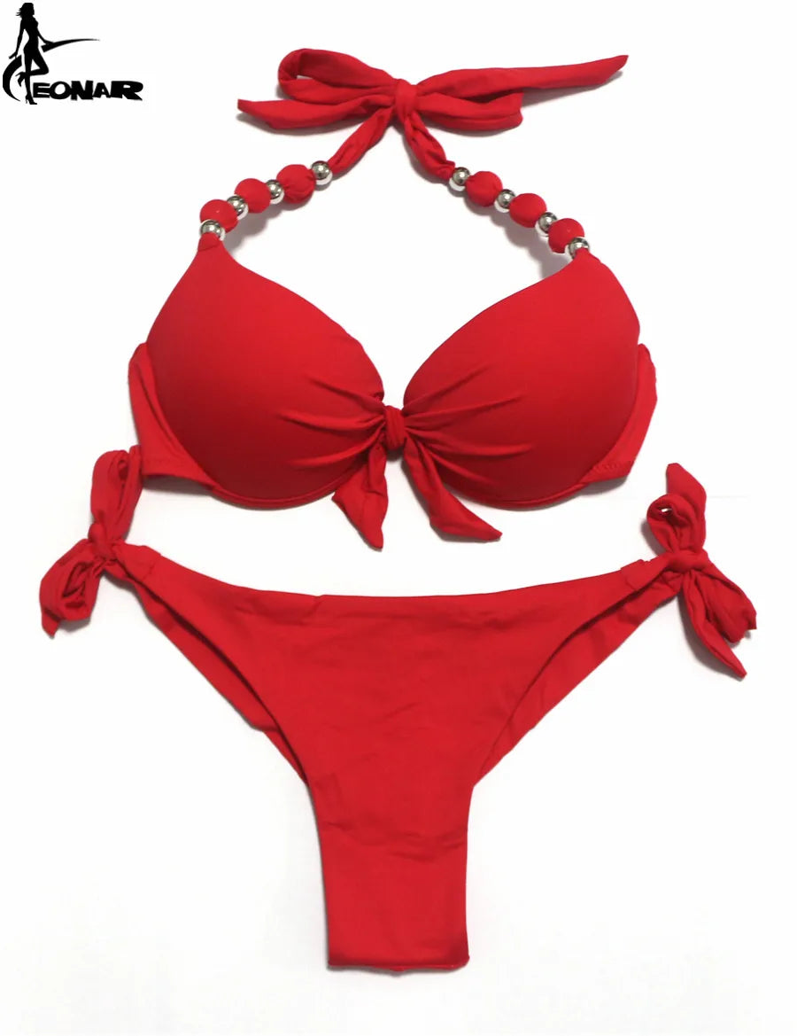 EONAR Push Up Bikini Women Bandage Swimsuits Brazilian Cut Bottom Bikini Set Bathing Suits maillot de bain femme Swimwear Red