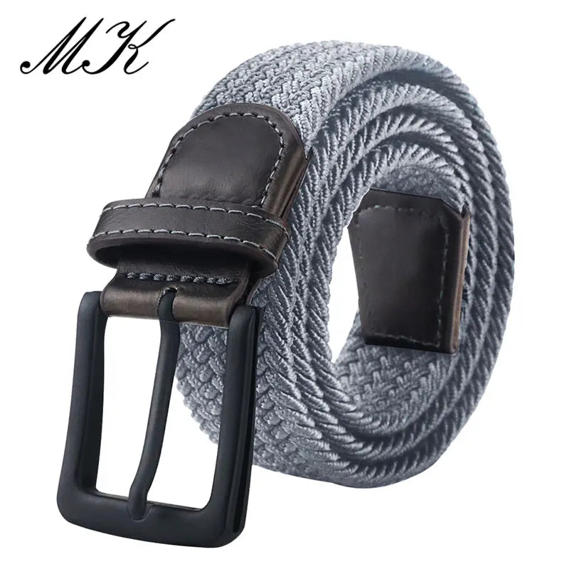 MaiKun Canvas Belts for Men Fashion Metal Pin Buckle Military Tactical Strap Male Elastic Belt for Pants Jeans grey