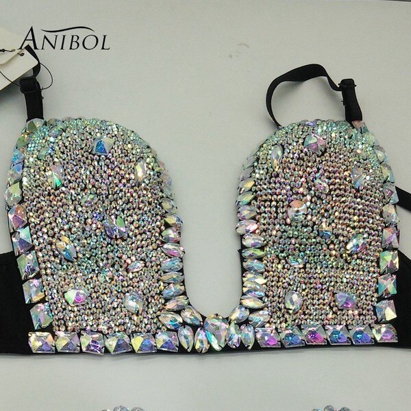 Sexy Gathered Bikini Bra Luxury Crystal Diamond Women's Swimwear Tops High-End Rhinestone Female's Swimwear Brassiere Black