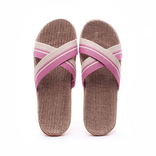 Suihyung Summer Flax Slippers Women Men Casual Linen Slides Multi-Style Non-Slip EVA Home Flip Flops Indoor Shoes Female Sandals