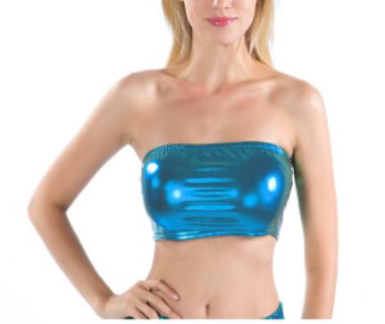 Sexy Gold Strapless Dressy Crop Top Women Shiny Stretch Party Clubwear Sequin Tube Top Bandeau Tank Top Dance Costumes Blue