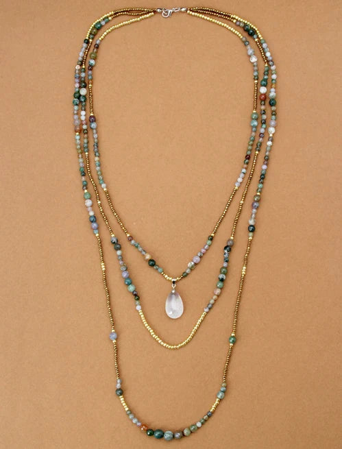 New Natural India Onyx with Seed Beads Teardop Pendant 3 Layered Necklace Bohemia Beaded Statement Necklaces Dropshipping Default Title