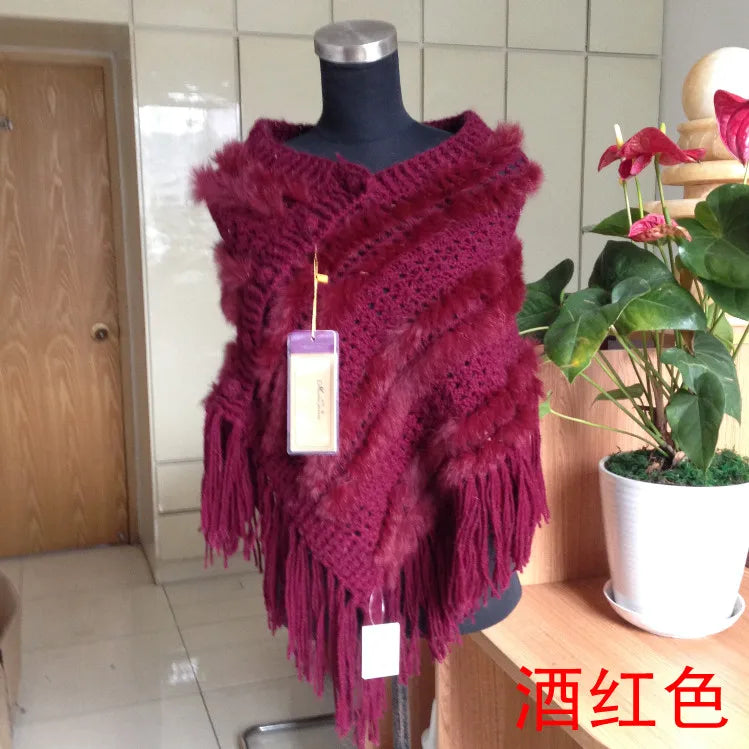 Spring wearing coat rabbit fur cape women's fur shawl all-match bride wedding formal dress free shipping wine One Size