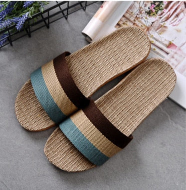 Suihyung Summer Flax Slippers Women Men Casual Linen Slides Multi-Style Non-Slip EVA Home Flip Flops Indoor Shoes Female Sandals