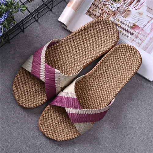 Suihyung Summer Flax Slippers Women Men Casual Linen Slides Multi-Style Non-Slip EVA Home Flip Flops Indoor Shoes Female Sandals