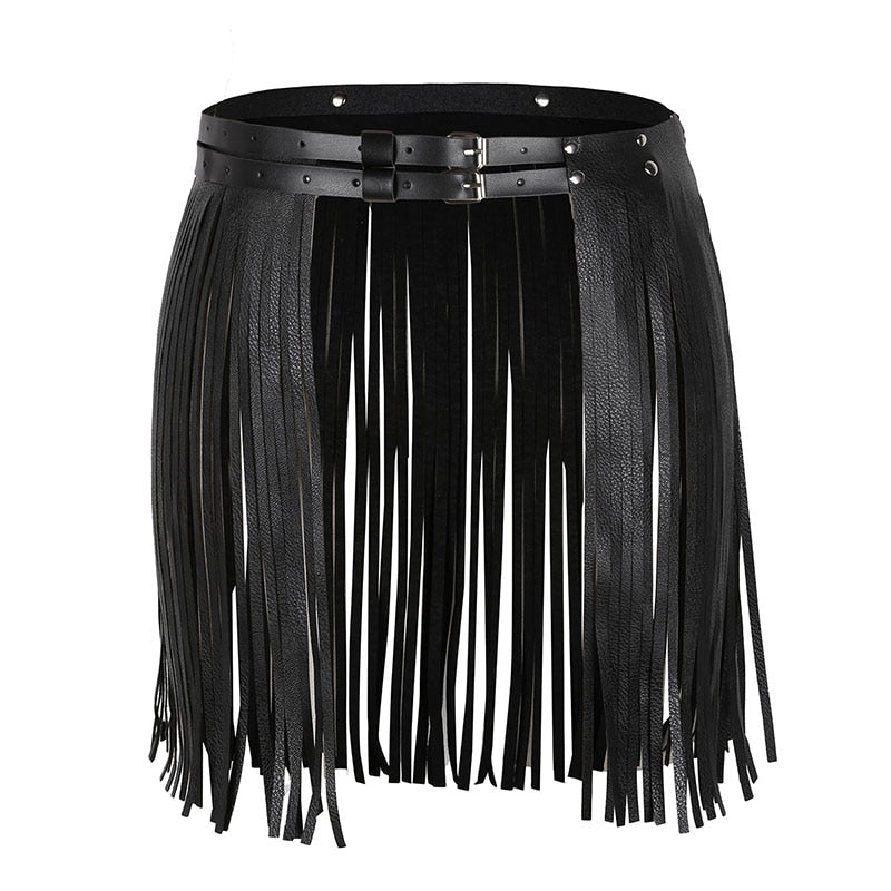 Femmes Adulte Réglable Faux Cuir Ceinture Frange Gland Jupe Ceinture Discothèque Costume Cosplay Fêtes Jupes pour Halloween