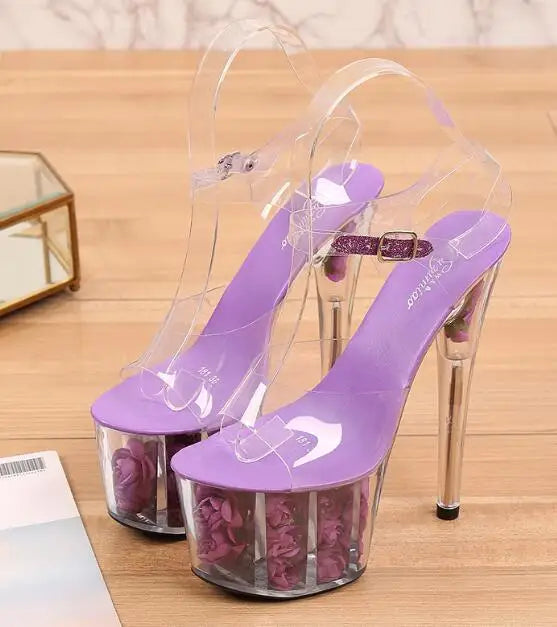Shuzumiao Wedding Shoes Bride 2024 High Heels 17 High Heels 7cm Platfrom Women Platform Sandals Transparent Crystal Female Shoes Lavender