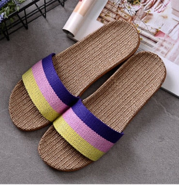 Suihyung Summer Flax Slippers Women Men Casual Linen Slides Multi-Style Non-Slip EVA Home Flip Flops Indoor Shoes Female Sandals