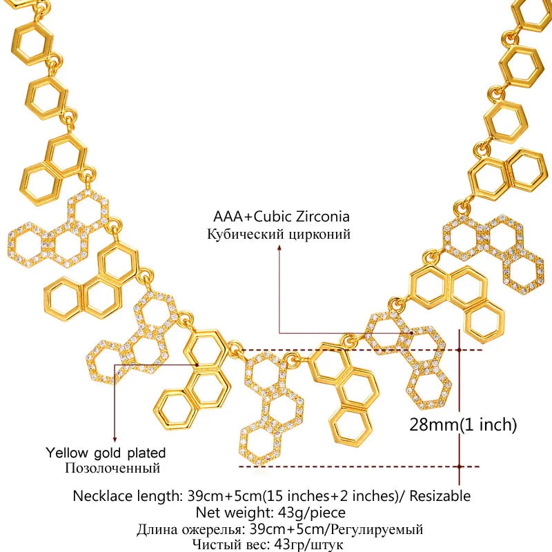 U7 Hexagonal Jewelry New Trendy Molecule Necklace For Women Gold Color Party Statement H2O Necklace N546