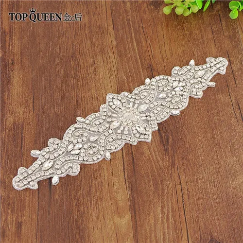 TOPQUEEN S26 Luxury Rhinestones Wedding Dresses Belt Women Crystal Applique Decoration Sparkly for Bride Waistband Bridal Sash applique no ribbon