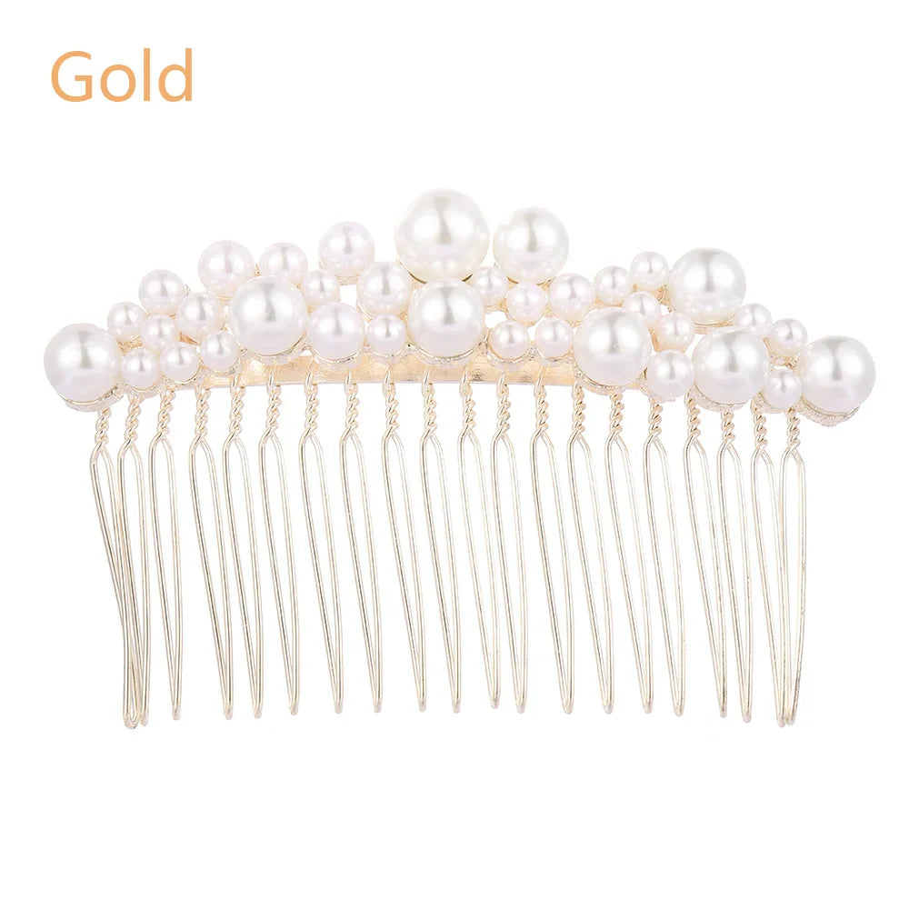 Women Bridal Rhinestone Clips Pearl Hair Combs Wedding Hair Accessories Hair Pin Bride Barrette Hair Tiara Jewelry Accessories gold