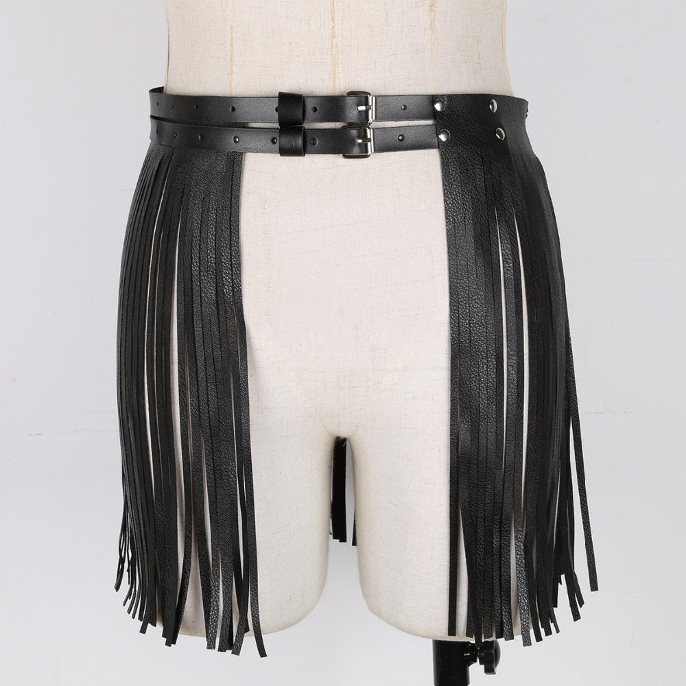Femmes Adulte Réglable Faux Cuir Ceinture Frange Gland Jupe Ceinture Discothèque Costume Cosplay Fêtes Jupes pour Halloween