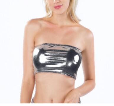Sexy Gold Strapless Dressy Crop Top Women Shiny Stretch Party Clubwear Sequin Tube Top Bandeau Tank Top Dance Costumes Gray