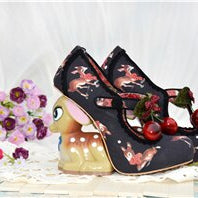Vivid Painted Deer Heel Bridal Wedding Shoes Design Cherry Belt Buckle Printed Color Strange High Heel Shoes Woman black